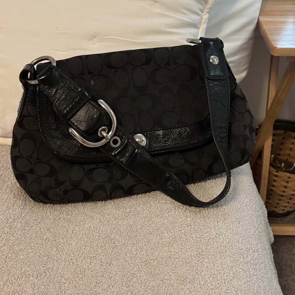 Coach Black Shoulder Bag with Silver Accents